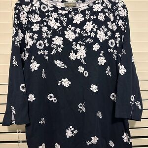 Style & Co. Navy and White Floral Long Sleeve Top